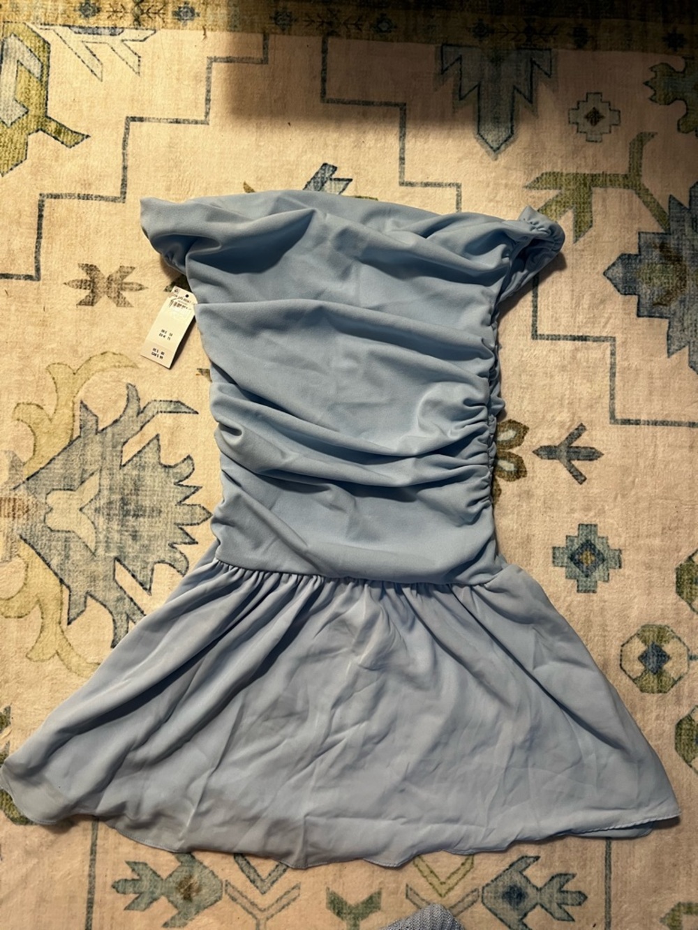 Abercrombie & Fitch Light Blue Off the Shoulder Ruched Mini Dress - Picture 4 of 5